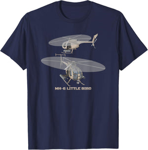 MH-6 Little Bird Military Helicopter Diagram T-Shirt - T-Shirt | Navy