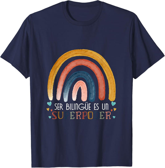 Ser bilingue es un superpoder Spanish Teacher esl Teacher T-Shirt - T-Shirt | Navy