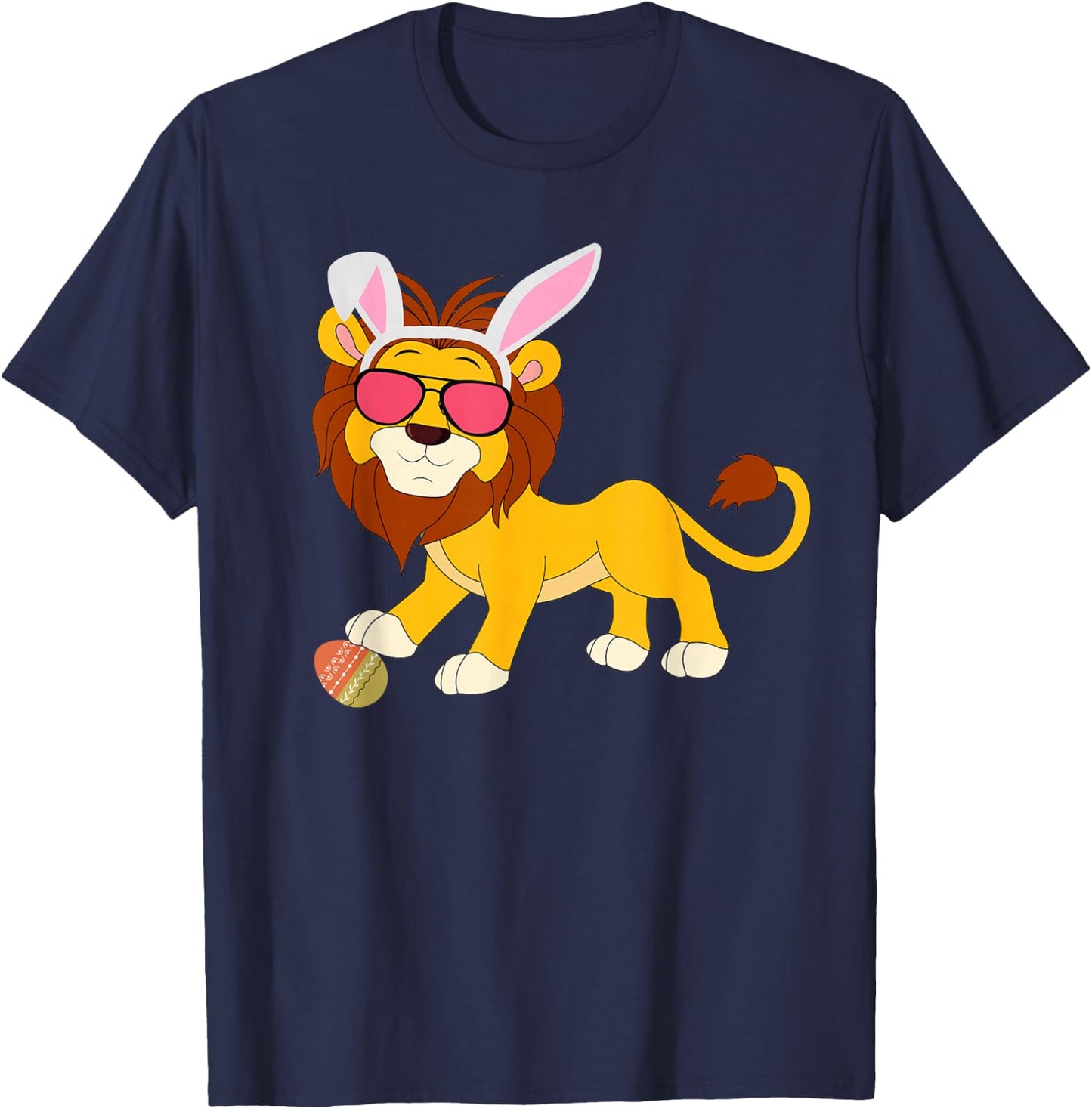 Lion Bunny Ears With Shades on an Easter Day Egg T-Shirt - T-Shirt | Navy