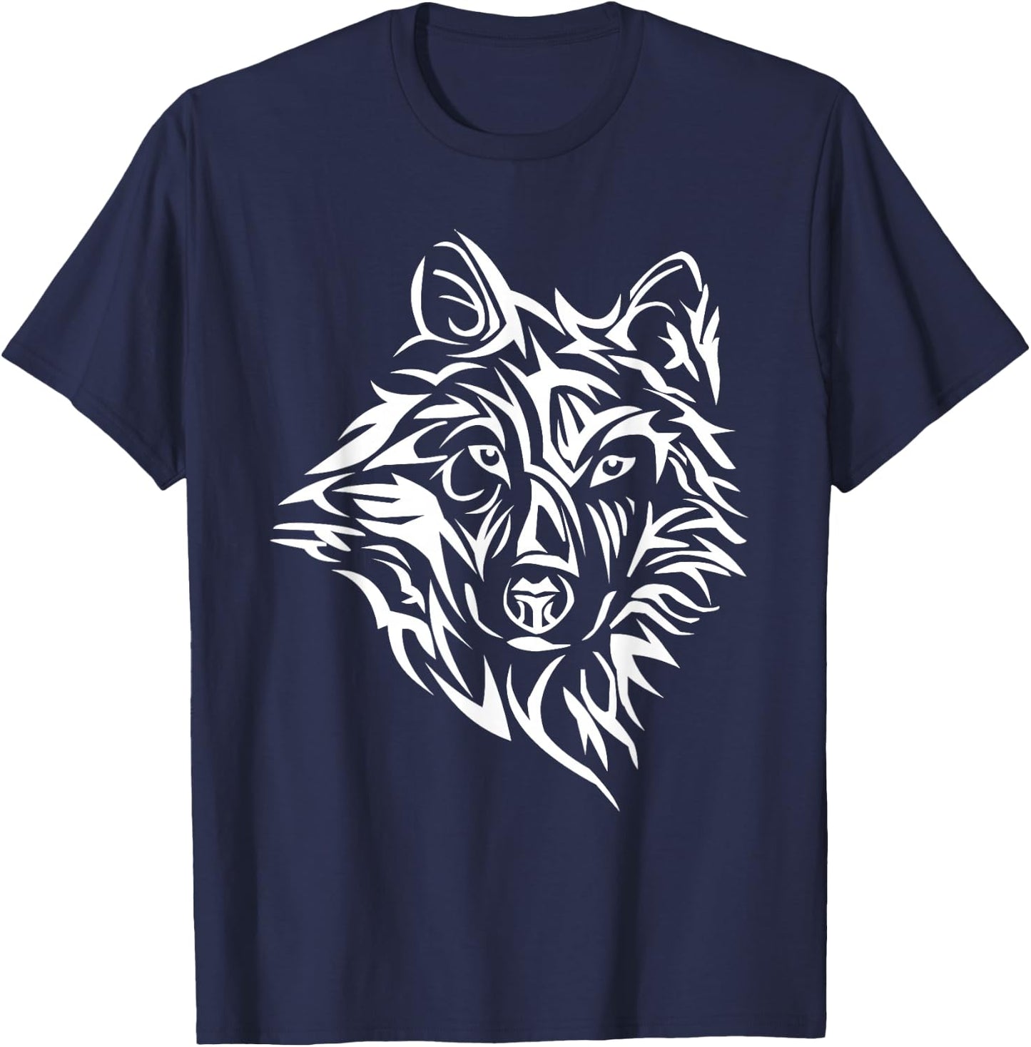 Dire Wolf Stencil Lone Northern Tribal Teen Howling Direwolf T-Shirt - T-Shirt | Navy