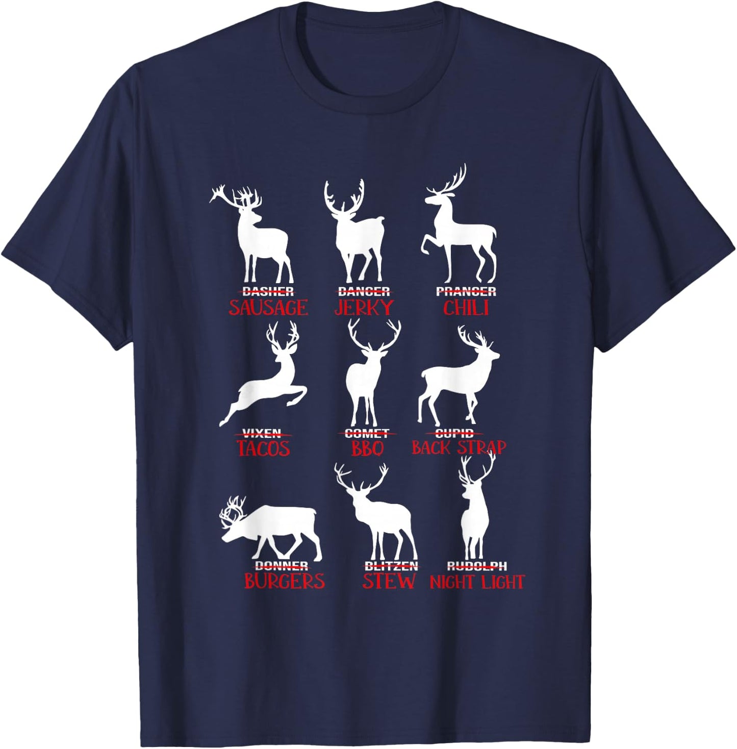 Christmas Deer Hunters All of Santa's Reindeer Xmas T-Shirt - T-Shirt | Navy