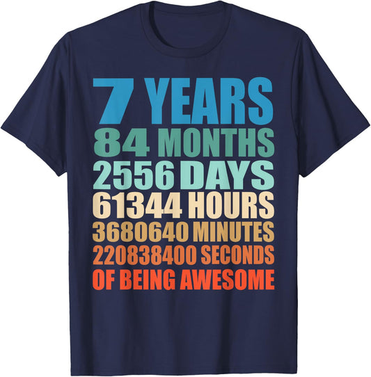 7 Years Old 7th Birthday Vintage Retro 84 Months T-Shirt - T-Shirt | Navy