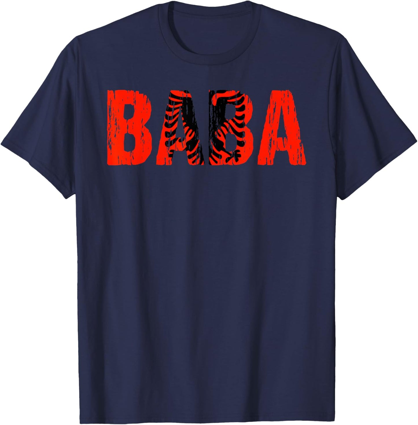Baba Albanian Dad Father Albania Eagle Flag Distressed T-Shirt - T-Shirt | Navy