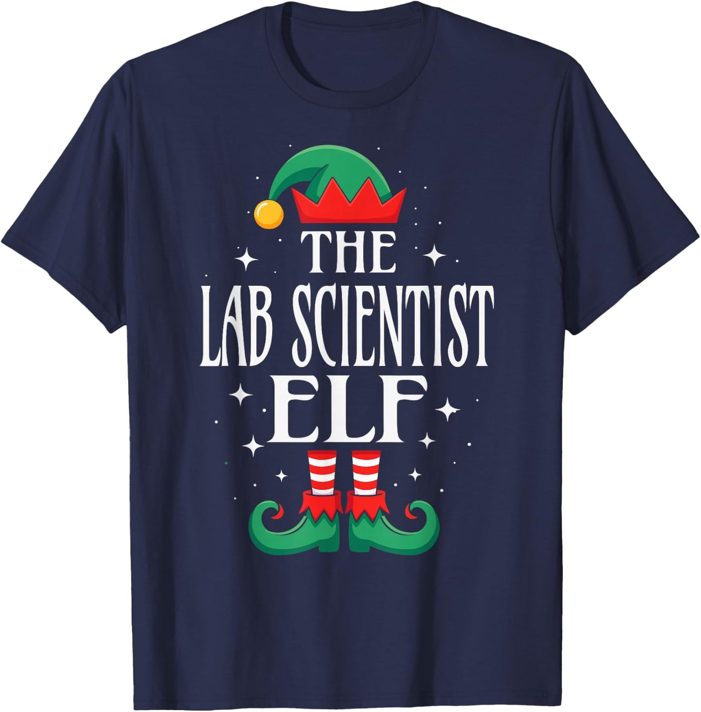 Lab Scientist Elf Job Title Funny Christmas Matching Xmas T-Shirt - T-Shirt | Navy