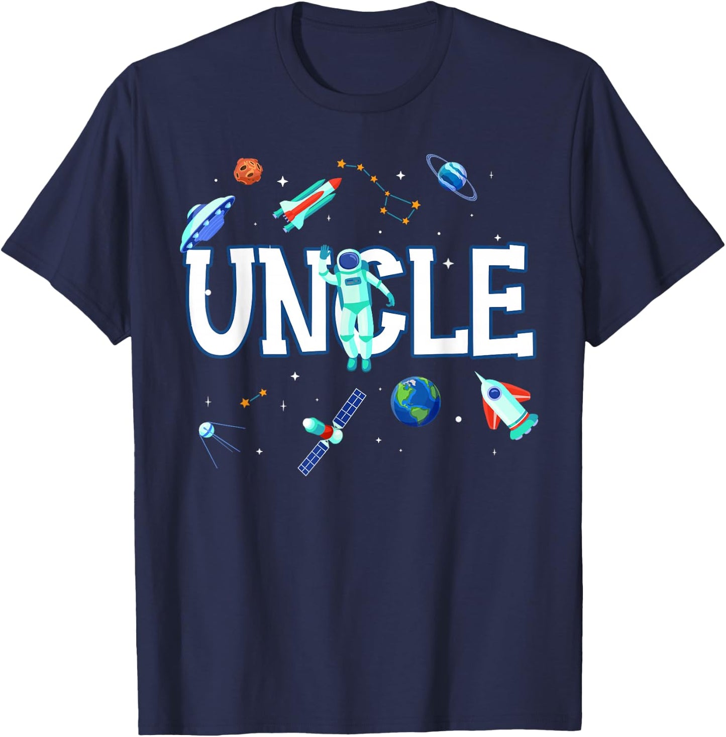 Uncle Astronaut Space Family Matching Birthday Party T-Shirt - T-Shirt | Navy