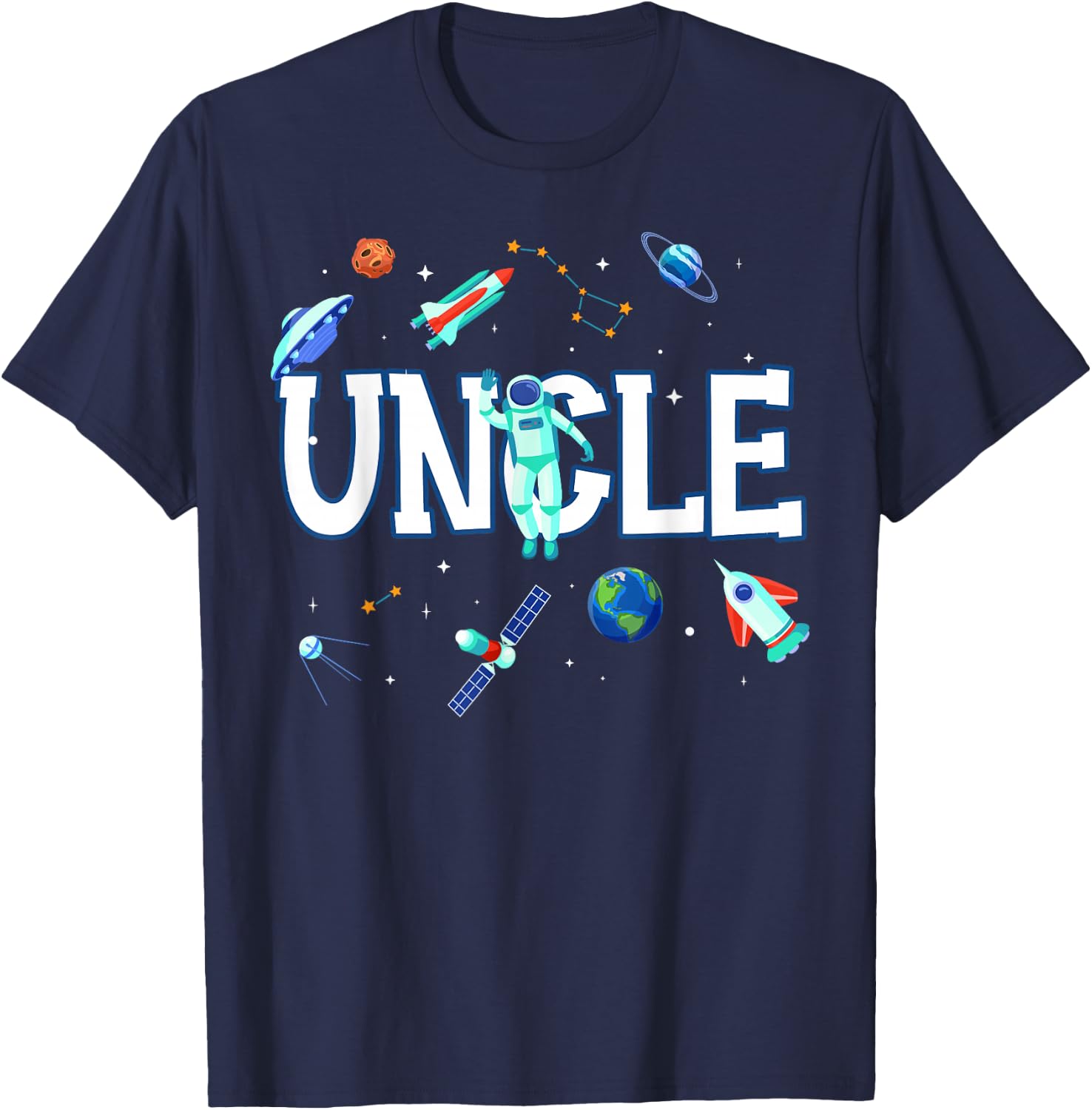 Uncle Astronaut Space Family Matching Birthday Party T-Shirt - T-Shirt | Navy