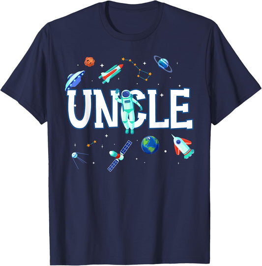 Uncle Astronaut Space Family Matching Birthday Party T-Shirt - T-Shirt | Navy