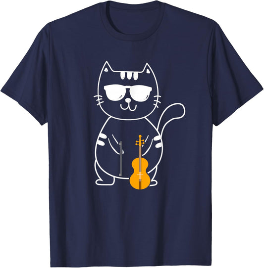 Violin Cat - Fiddle Player Orchestra Violinist Violoin T-Shirt - T-Shirt | Navy