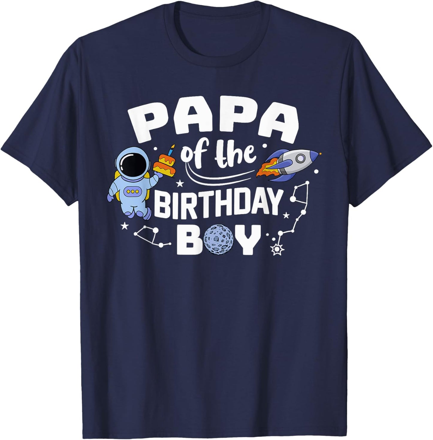 Papa Of The Birthday Boy Astronaut Family Space Planets T-Shirt - T-Shirt | Navy