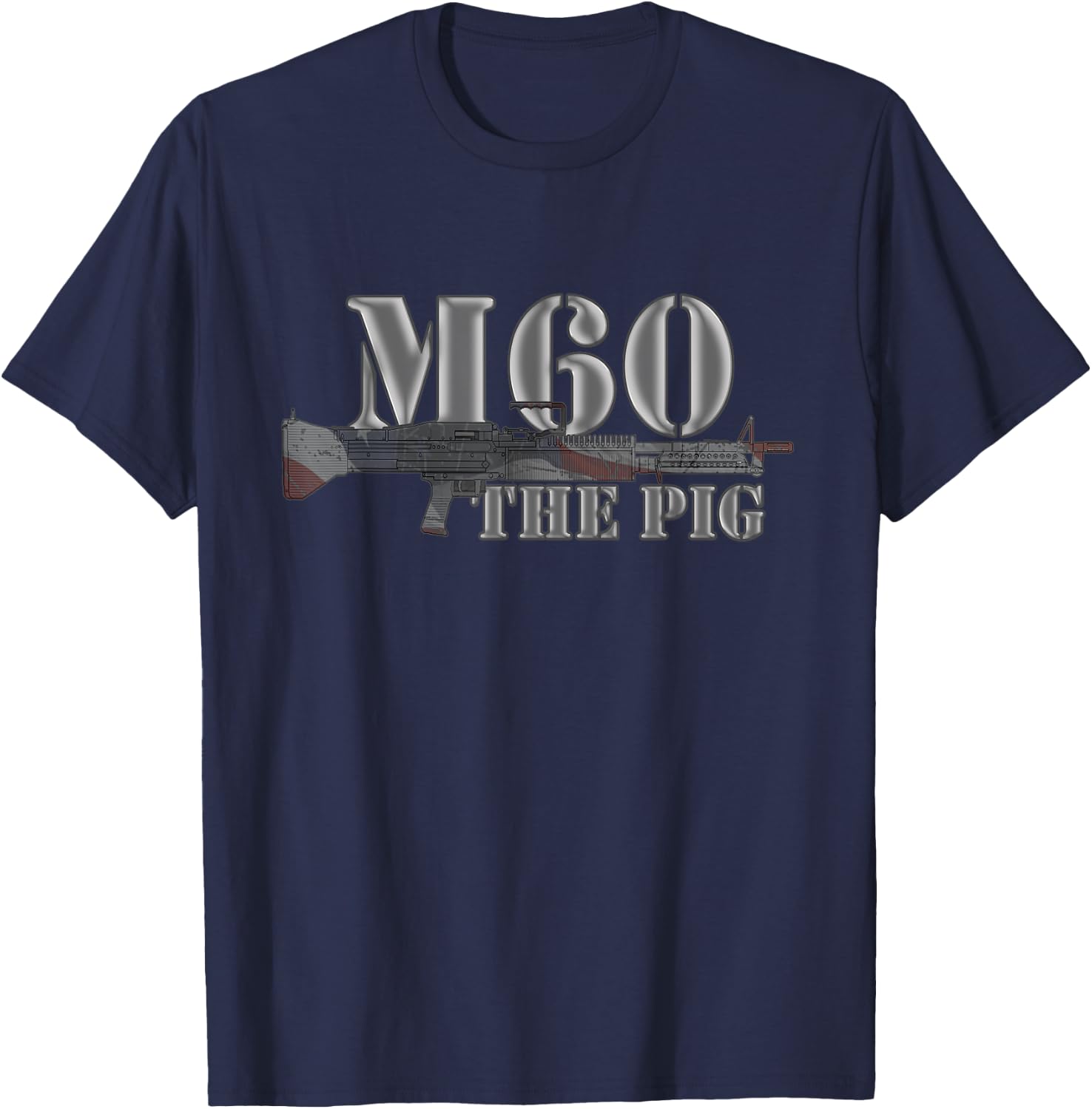 M60 Military Machine Gun American Flag Graphic Women Men T-Shirt - T-Shirt | Navy