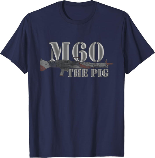 M60 Military Machine Gun American Flag Graphic Women Men T-Shirt - T-Shirt | Navy