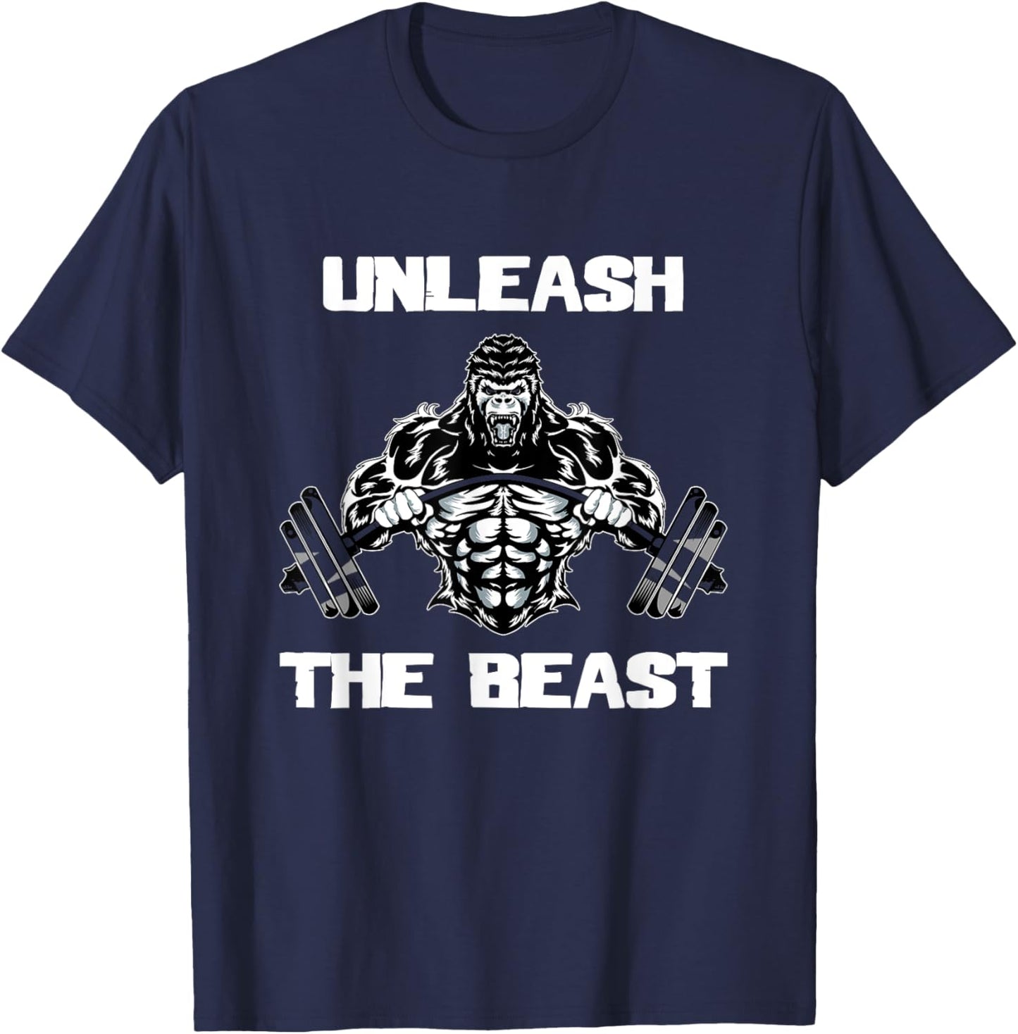 Unleash The Beast Gorilla Bodybuilding Motivational Gift T-Shirt - T-Shirt | Navy