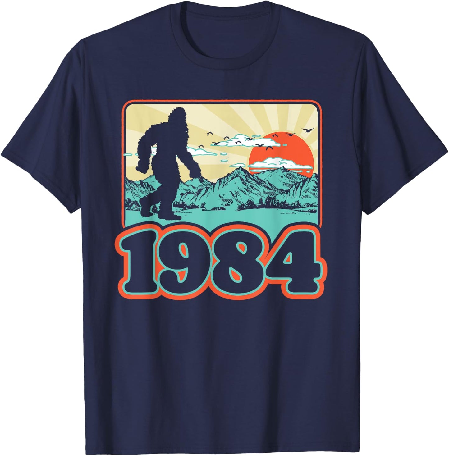 Retro Bigfoot Mountains 40th Birthday 1984 Sasquatch Forty T-Shirt - T-Shirt | Navy