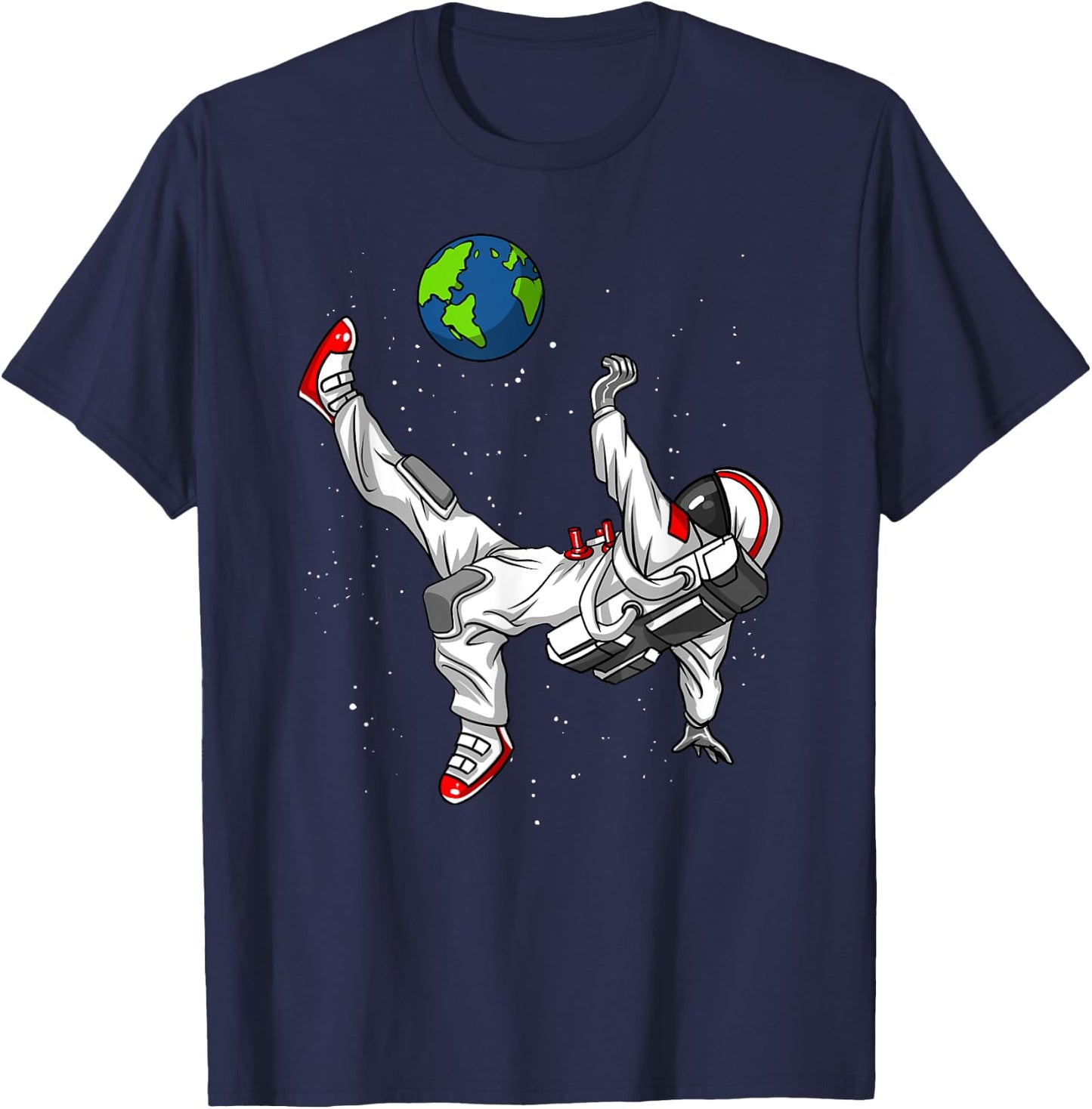 Space Astronaut Soccer Player Planet Earth Boys Men Kids T-Shirt - T-Shirt | Navy