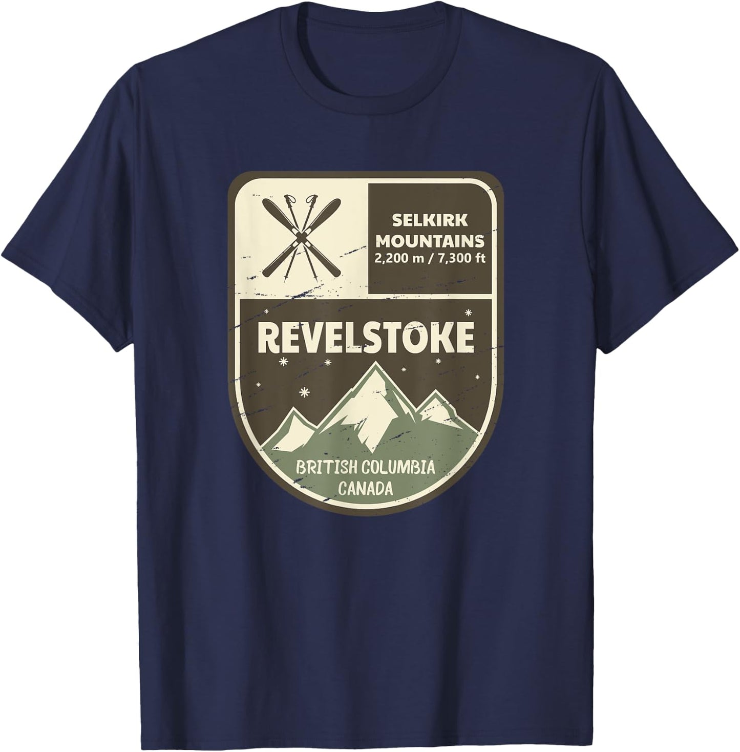 Revelstoke Selkirk Mountains Canada Vintage T-Shirt - T-Shirt | Navy