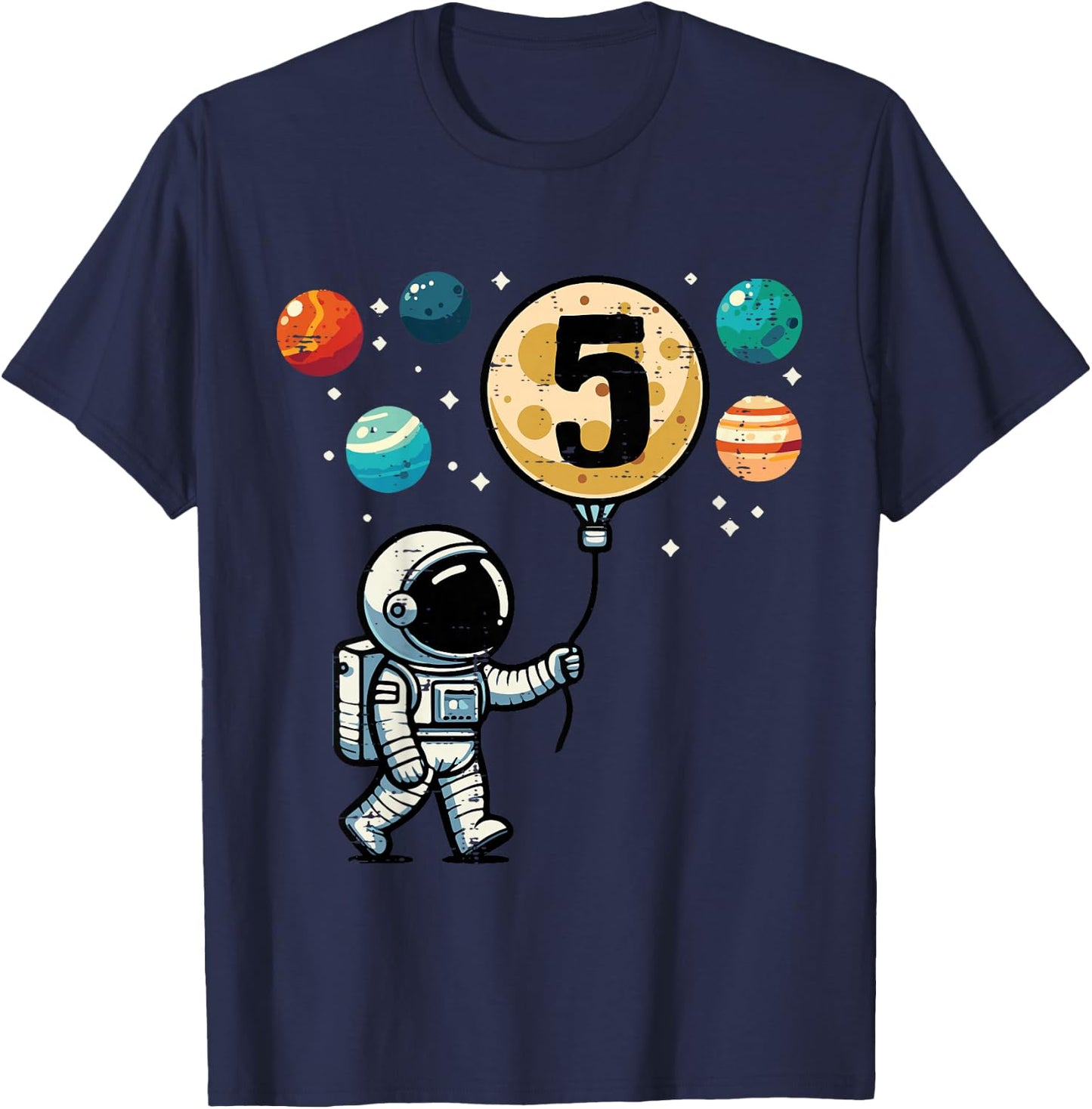 Kids 5th Birthday Astronaut Planets 5 Year Old Bday Boys Kids T-Shirt - T-Shirt | Navy