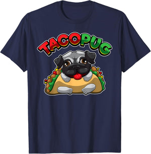 Funny Pug Dog TACO PUG Mexican Fast Food Humor Women Kids T-Shirt - T-Shirt | Navy