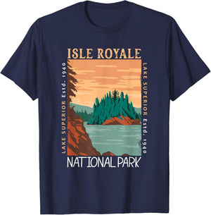 Isle Royale National Park Lake Superior Distressed Vintage T-Shirt - T-Shirt | Navy