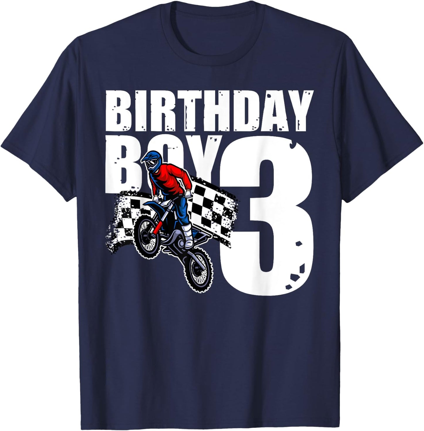 3 Years Old Birthday Boy Family Matching Motorcycle Biker T-Shirt - T-Shirt | Navy