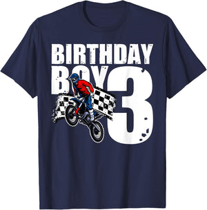 3 Years Old Birthday Boy Family Matching Motorcycle Biker T-Shirt - T-Shirt | Navy
