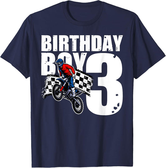 3 Years Old Birthday Boy Family Matching Motorcycle Biker T-Shirt - T-Shirt | Navy