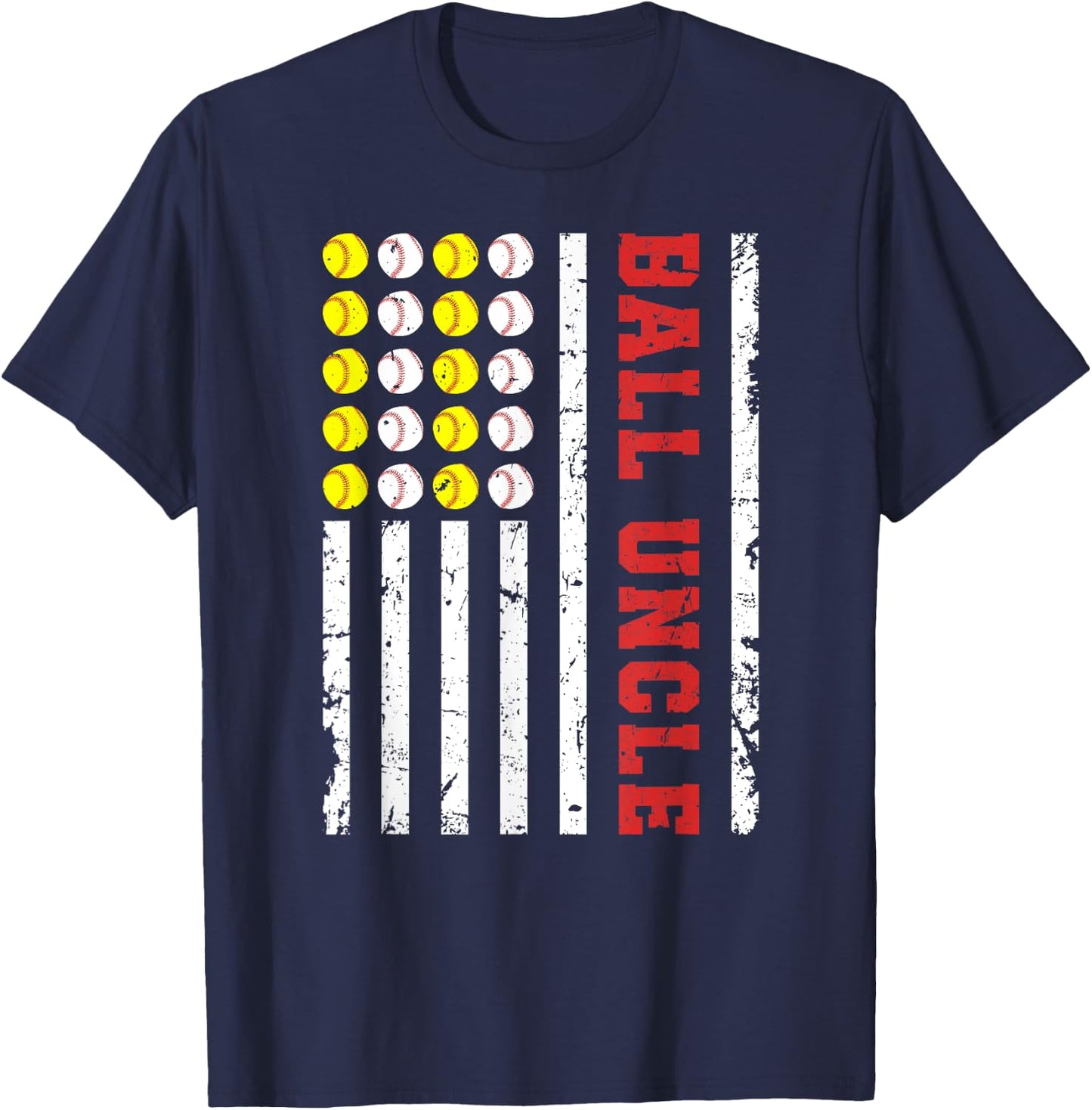 Ball Uncle US Flag Baseball Softball Uncle Of Ballers T-Shirt - T-Shirt | Navy