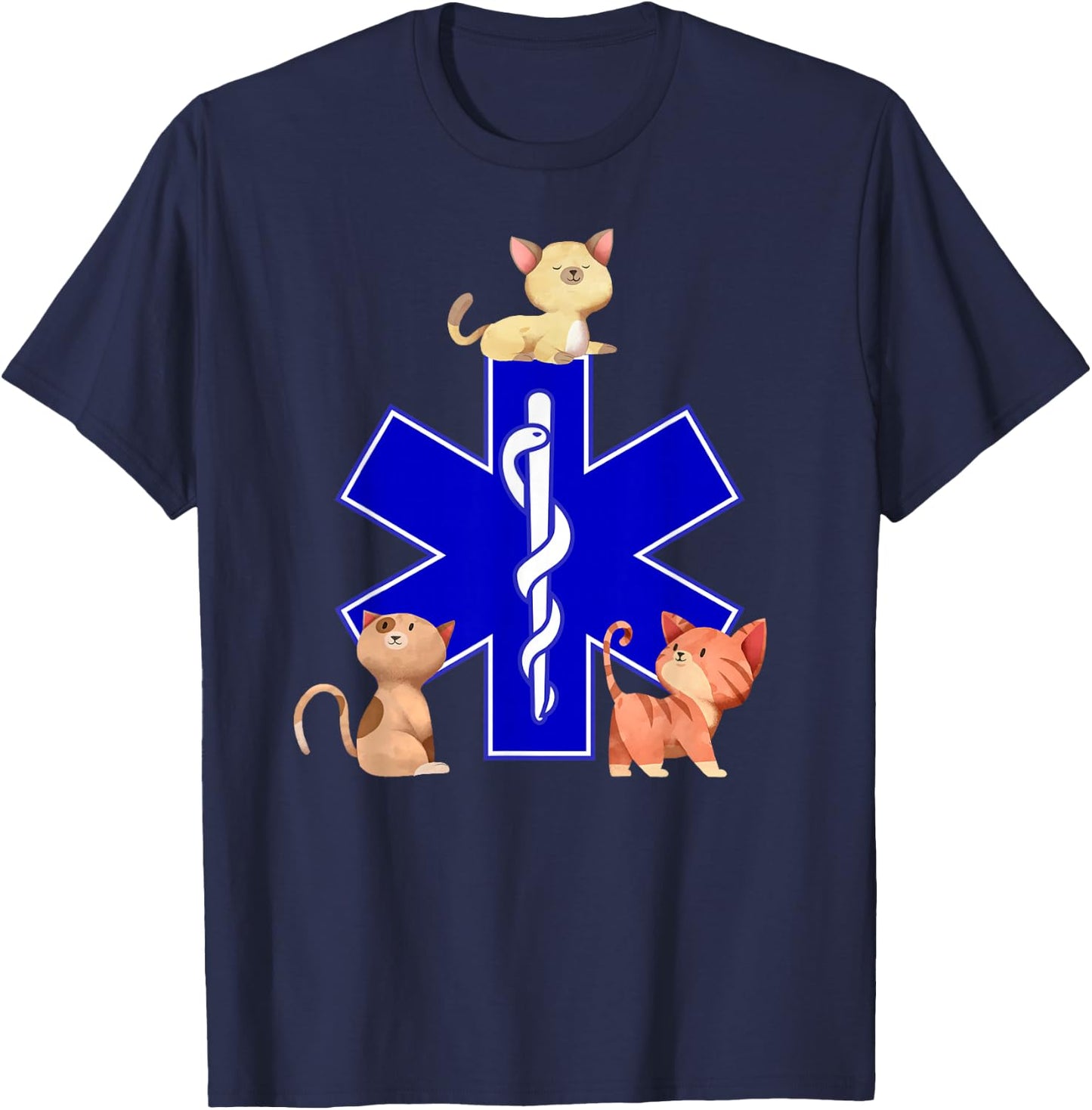 EMS Cat Lover Cute Cats EMT Cat Mom EMS Star of Life Gift T-Shirt - T-Shirt | Navy