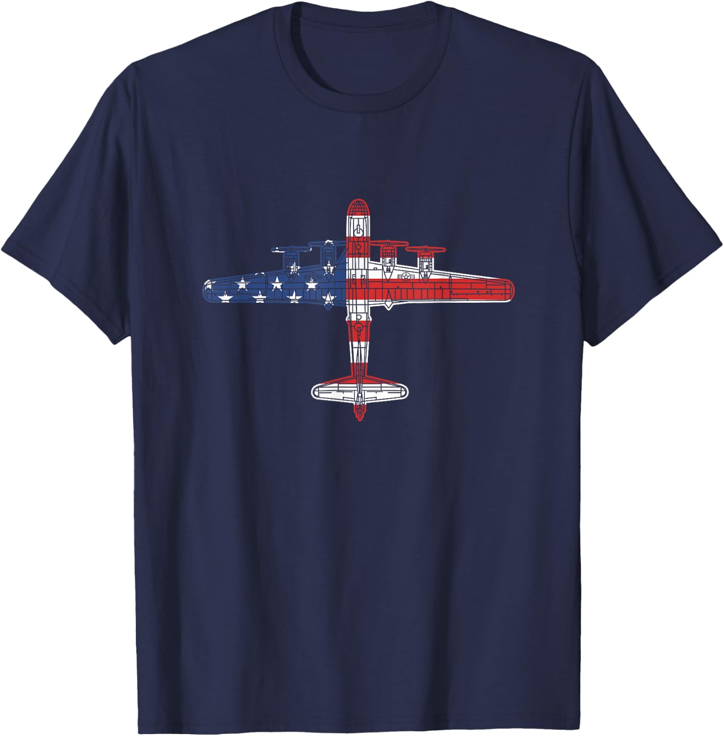 B-29 Superfortress Aircraft Schematic American Flag B29 T-Shirt - T-Shirt | Navy