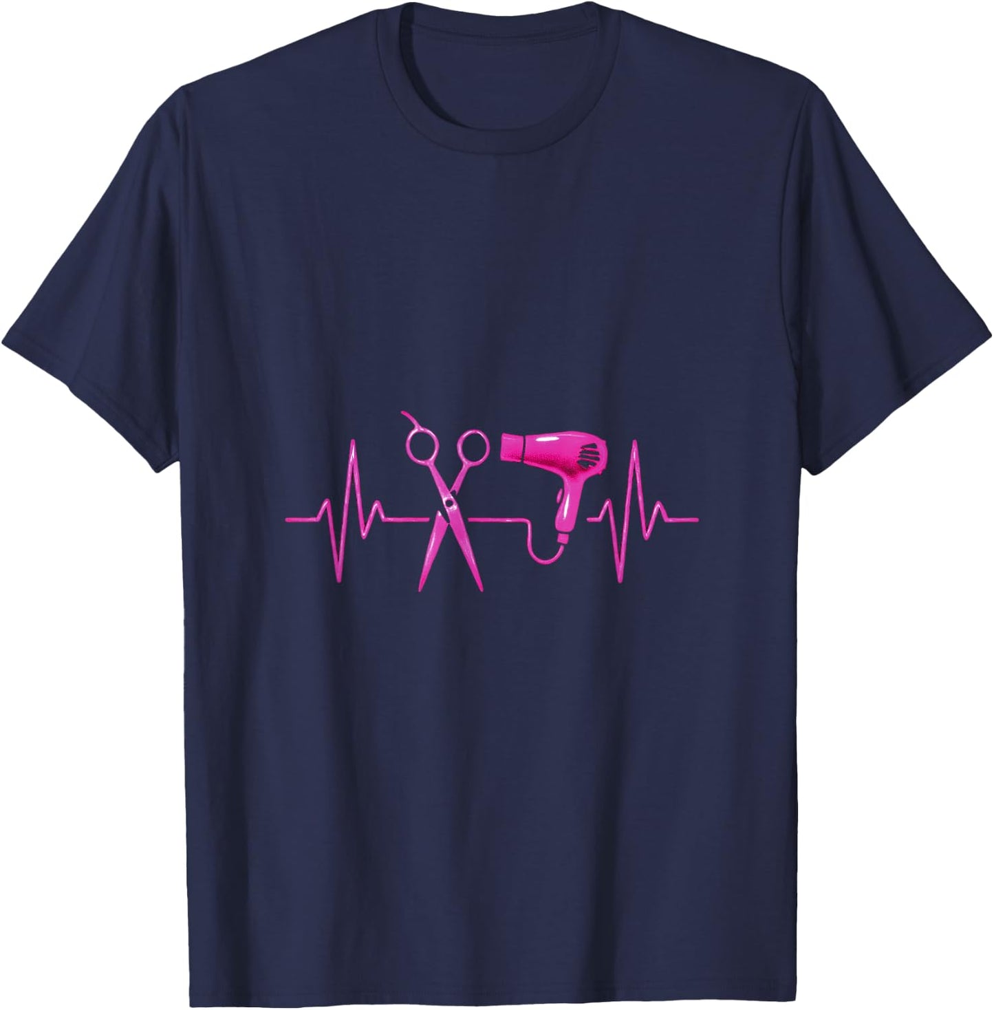 Scissors and Dryer Heartbeat - Hairdresser Salon Style T-Shirt - T-Shirt | Navy