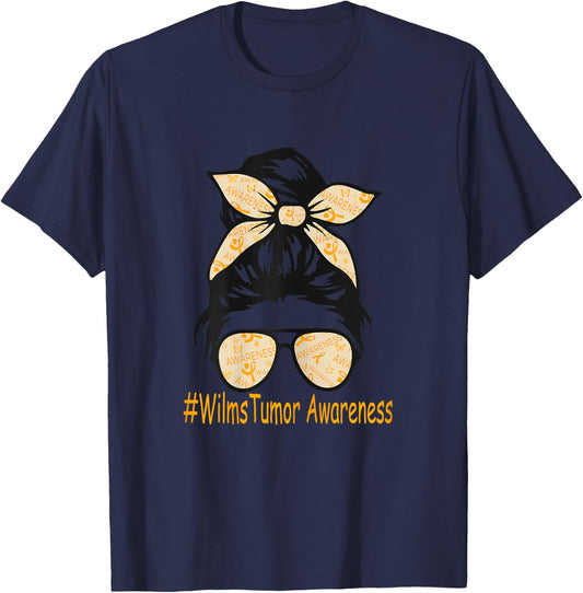 Wilms Tumor Awareness Messy Bun T-Shirt - T-Shirt | Navy