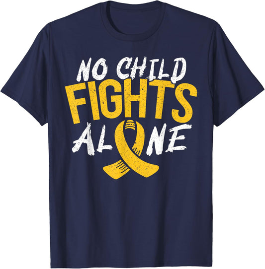 No Child Fights Alone Childhood Cancer Awareness Month T-Shirt - T-Shirt | Navy