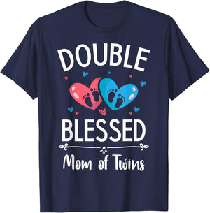 Twin Mom Twins Mom Double Blessed Mom Of Twins Twin Momma T-Shirt - T-Shirt | Navy