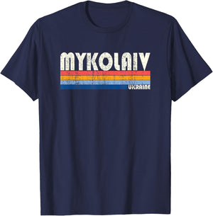 Retro Vintage 70s 80s Style Mykolaiv, Ukraine T-Shirt - T-Shirt | Navy