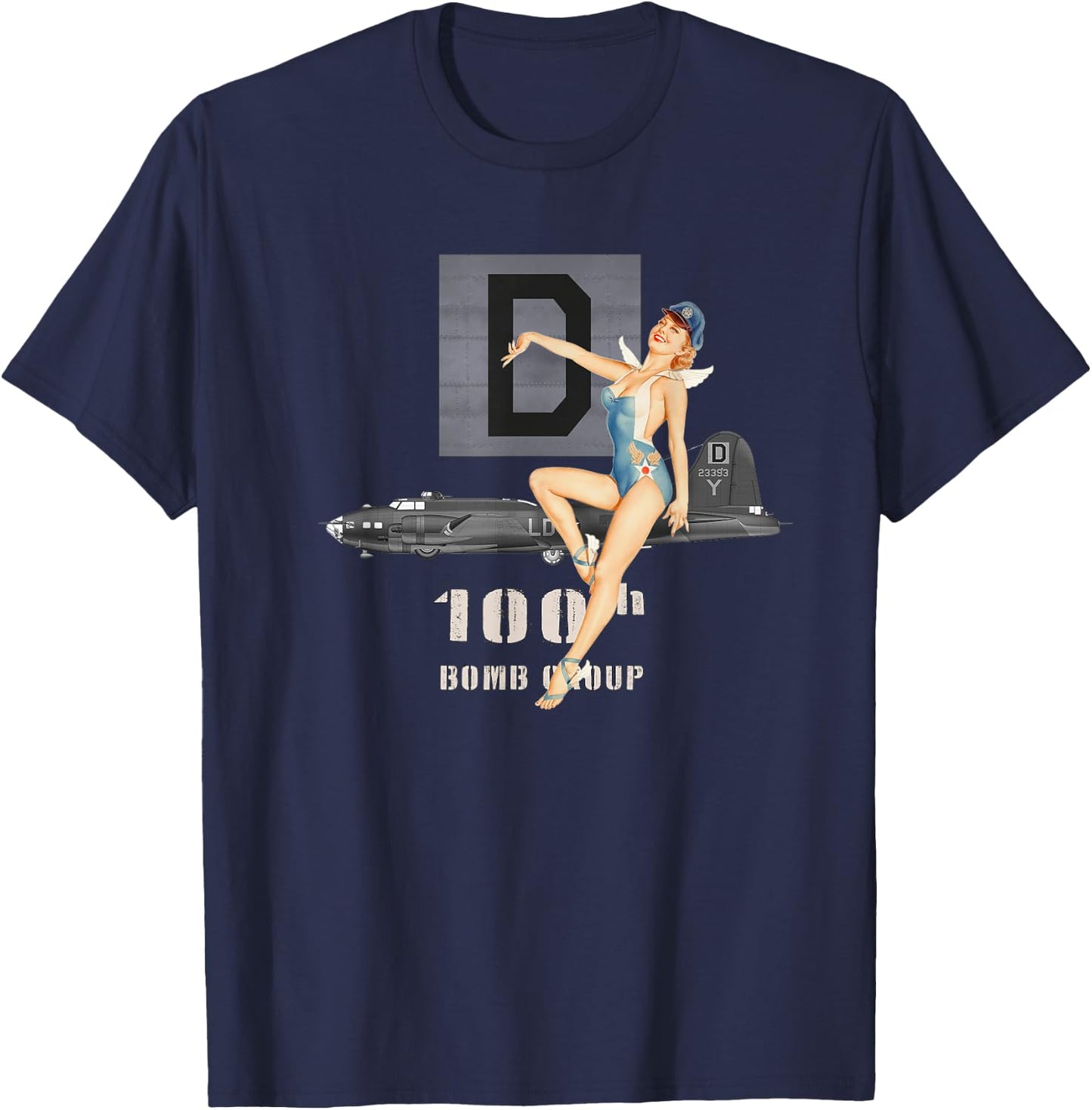 Pinup Girl The Bloody 100th Group and B17 Flying Fortress T-Shirt - T-Shirt | Navy