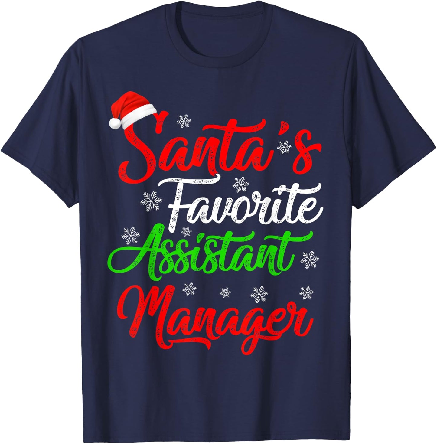Funny Xmas Santa's Favorite Assistant Manager Christmas T-Shirt - T-Shirt | Navy