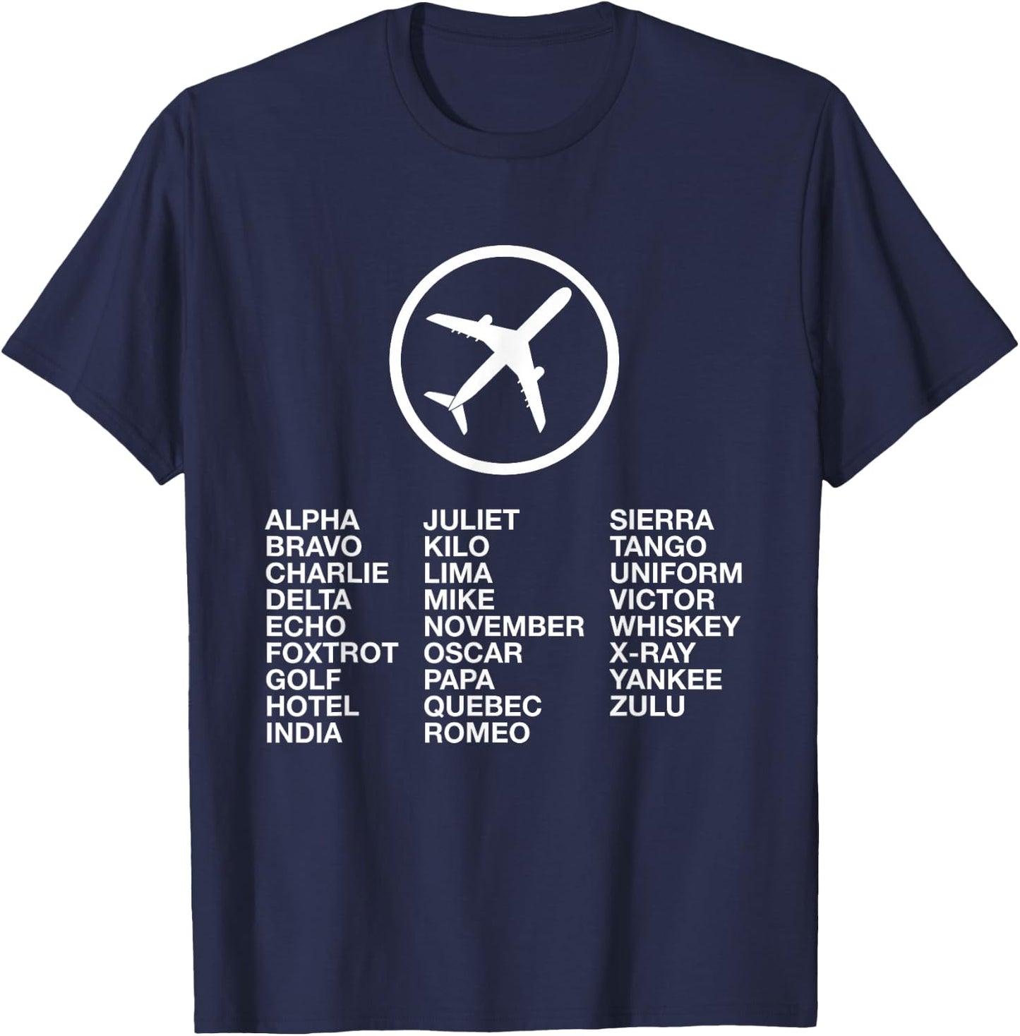 Phonetic Alphabet with Airplane T-Shirt - T-Shirt | Navy