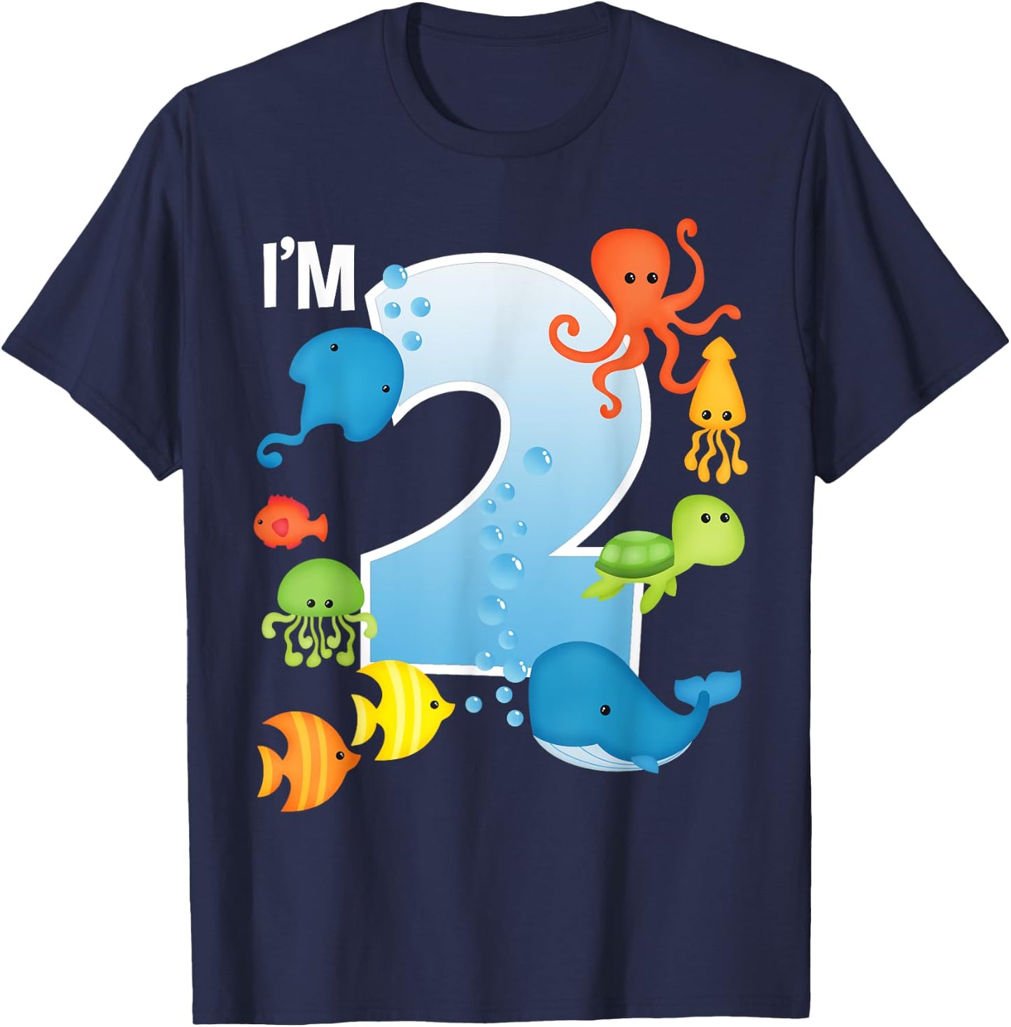 Ocean See Underwater 2 Year Old Under The Sea Birthday Party T-Shirt - T-Shirt | Navy