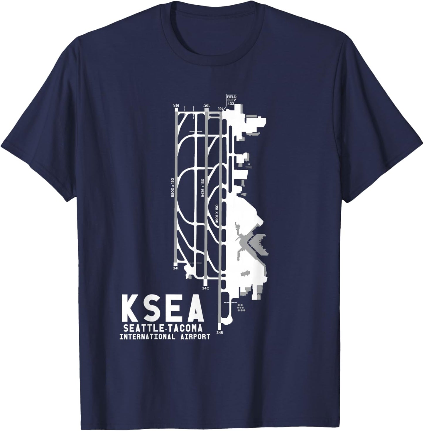 KSEA Seattle-Tacoma Int'l Airport Art Diagram Pilot T-Shirt - T-Shirt | Navy