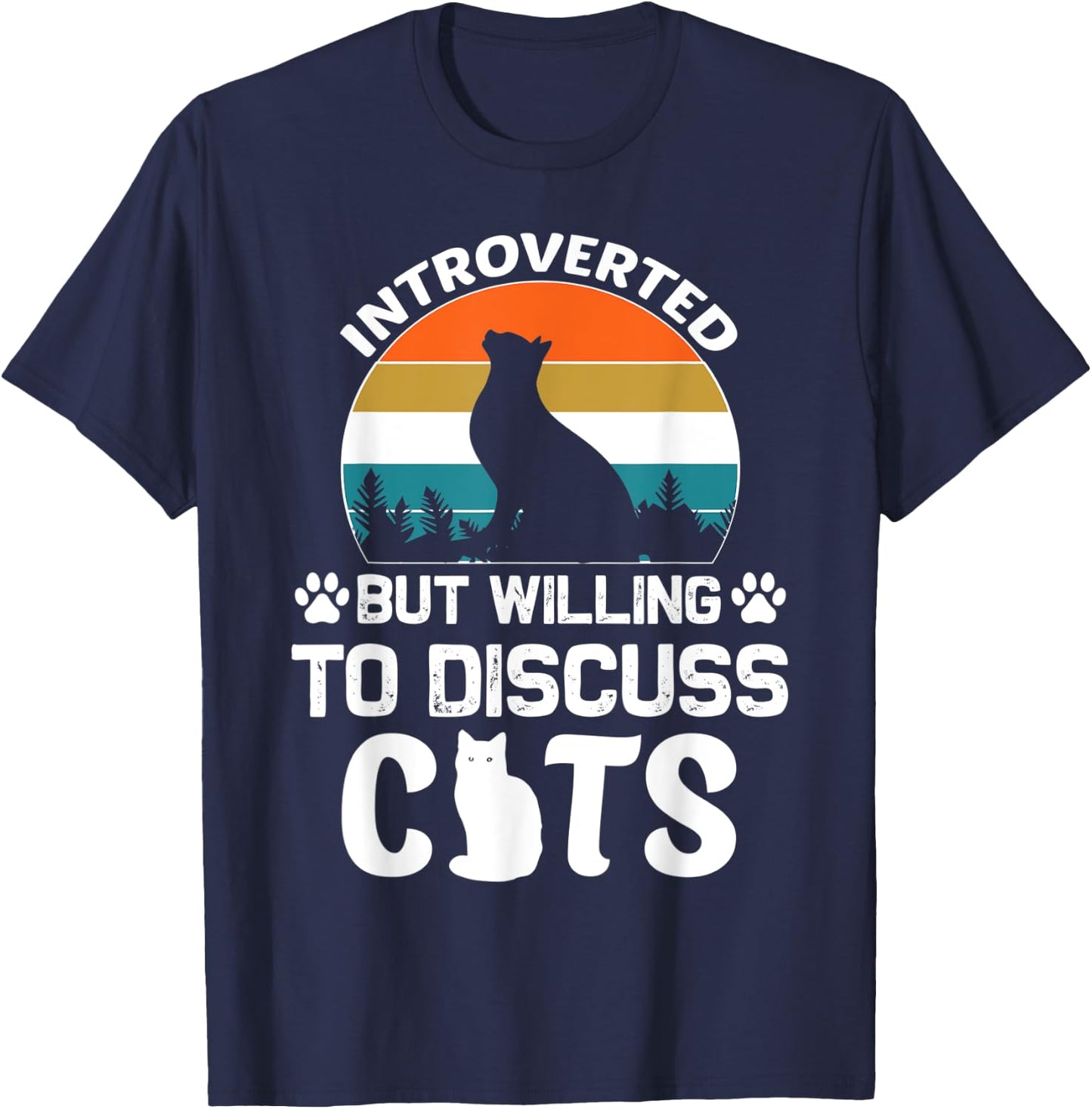 Introverted But Willing To Discuss Cats, Funny Cat Retro Women T-Shirt - T-Shirt | Navy