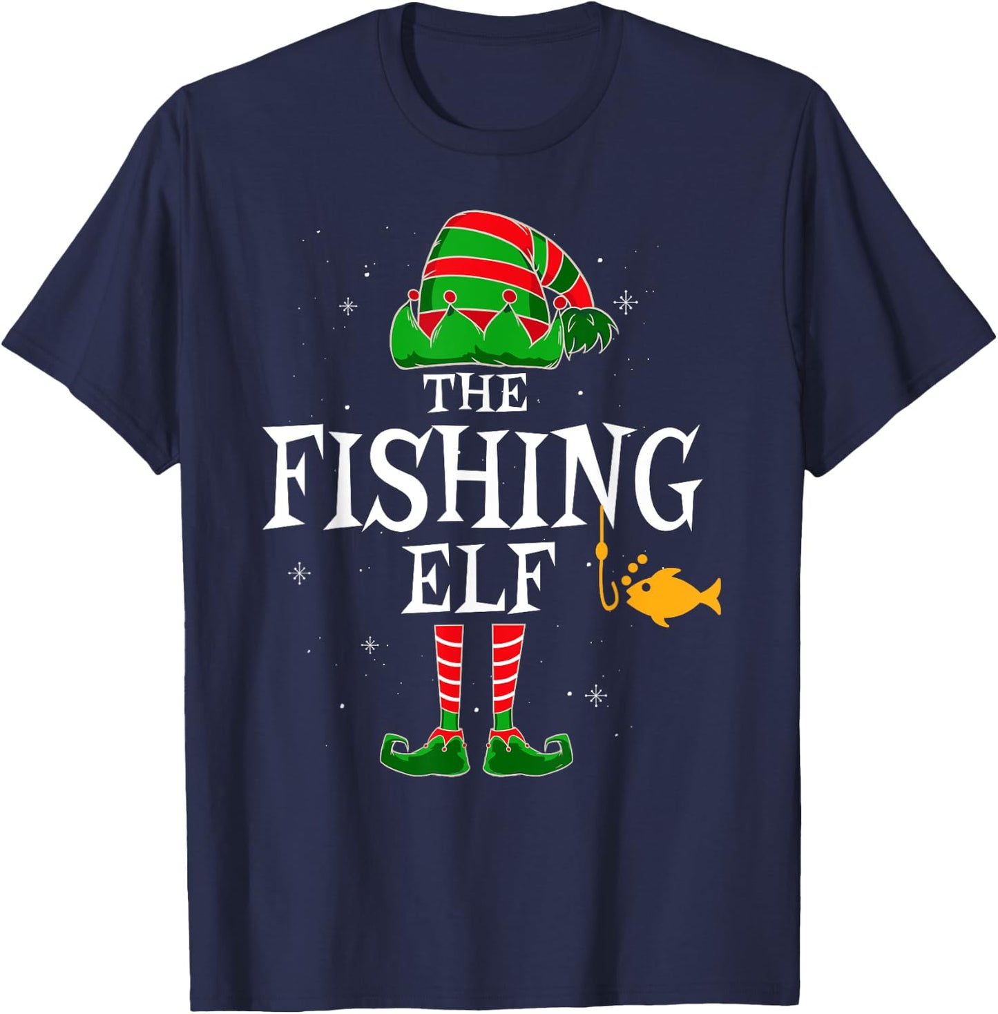 The Fishing Elf Group Matching Family Christmas Fisher Funny T-Shirt - T-Shirt | Navy