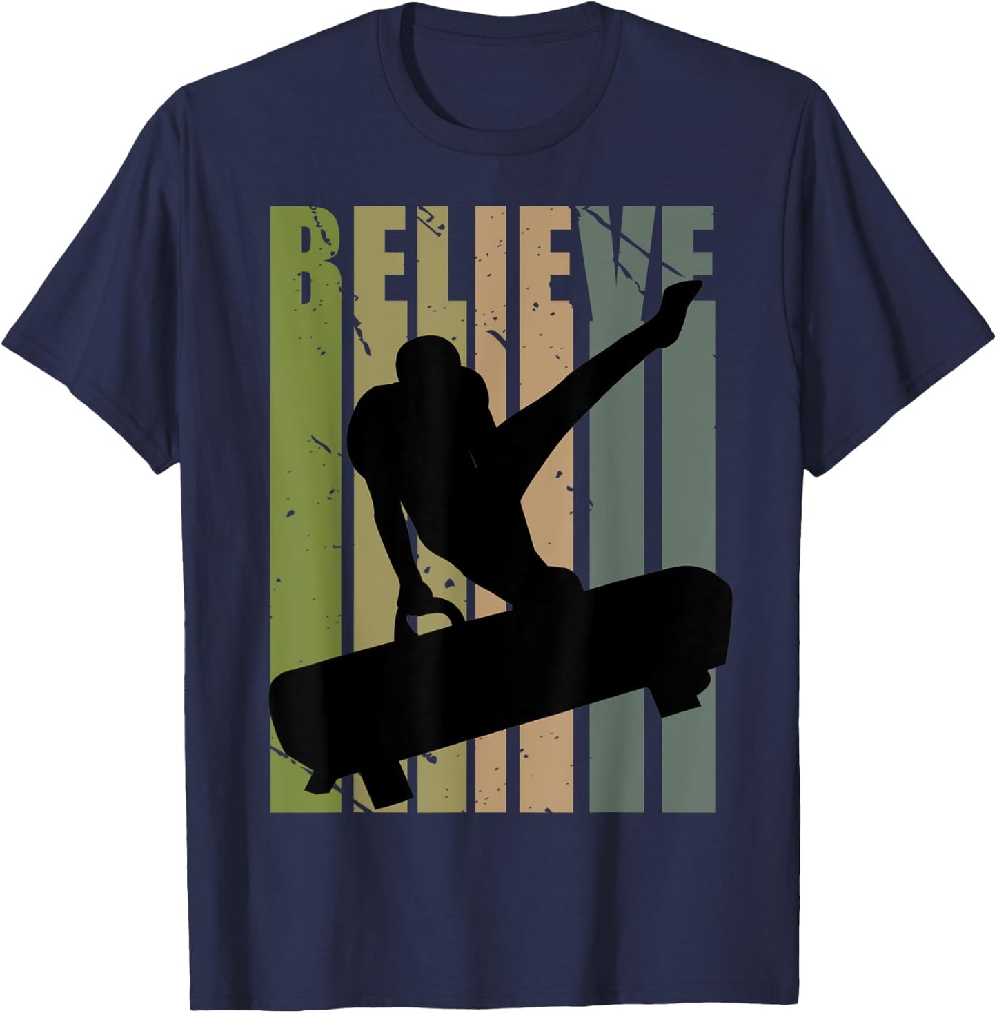 Retro Boys Gymnastics Believe Motivational Pommel Horse T-Shirt - T-Shirt | Navy