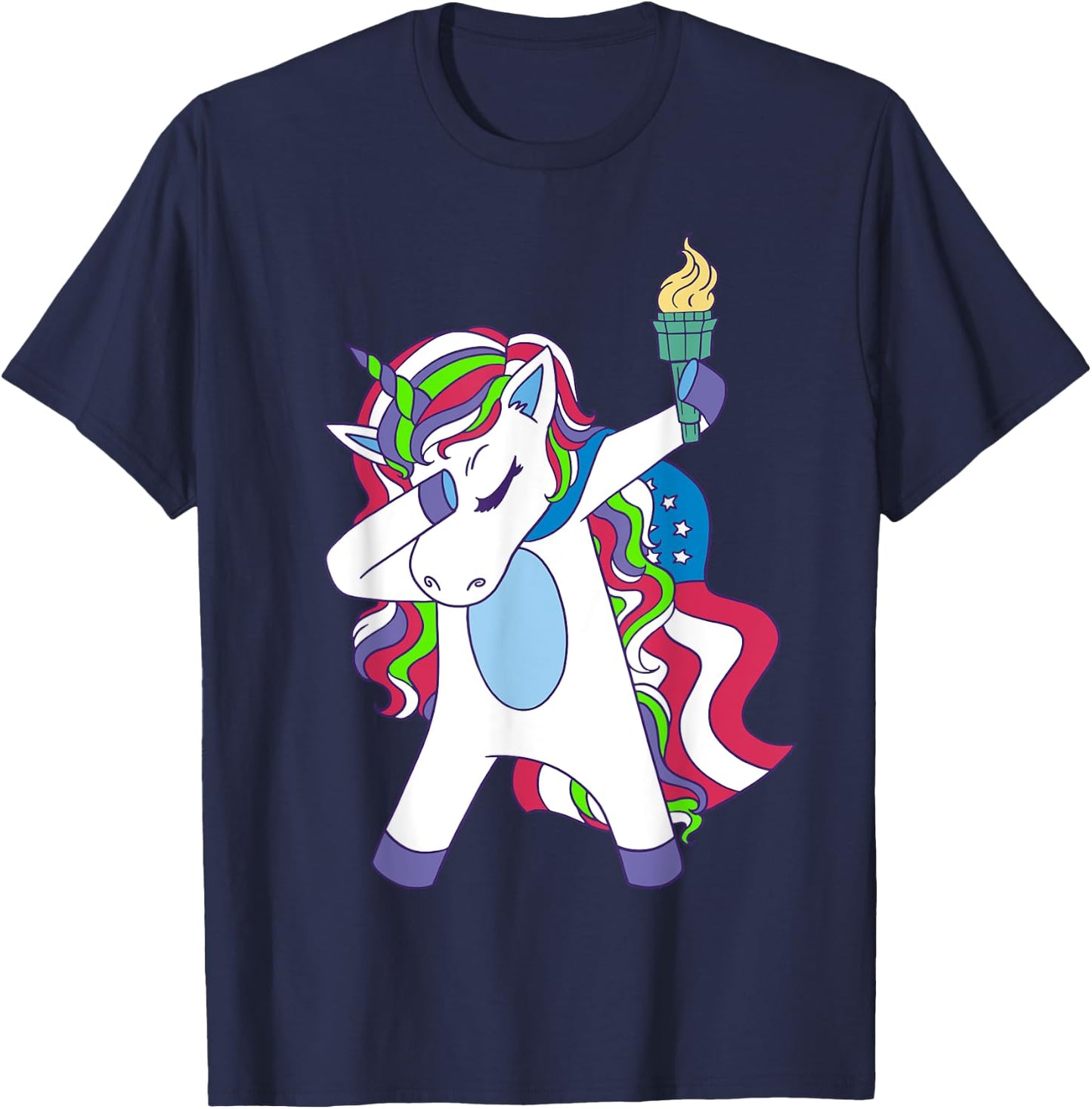 Unicorn Dabbing USA Patriotin Women's Unicorn T-Shirt - T-Shirt | Navy