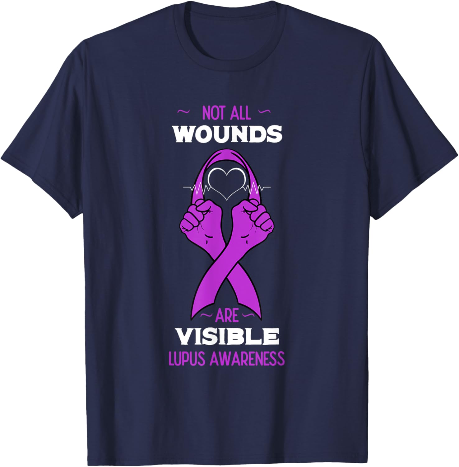 Lupus Awareness Purple Ribbon SLE Butterfly Cure Gift T-Shirt - T-Shirt | Navy