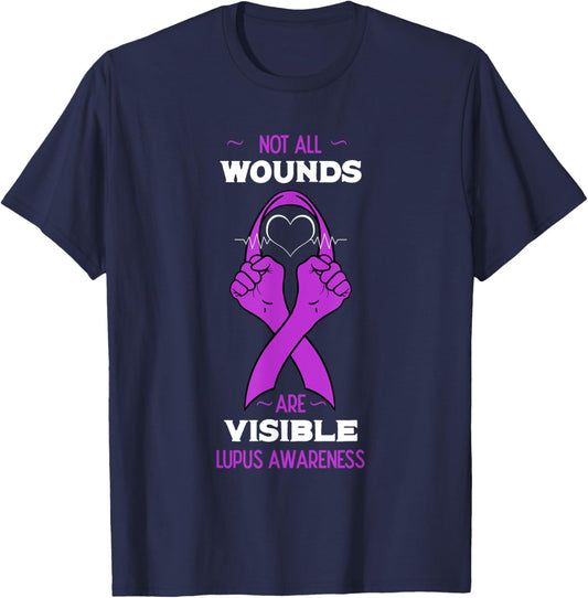 Lupus Awareness Purple Ribbon SLE Butterfly Cure Gift T-Shirt - T-Shirt | Navy