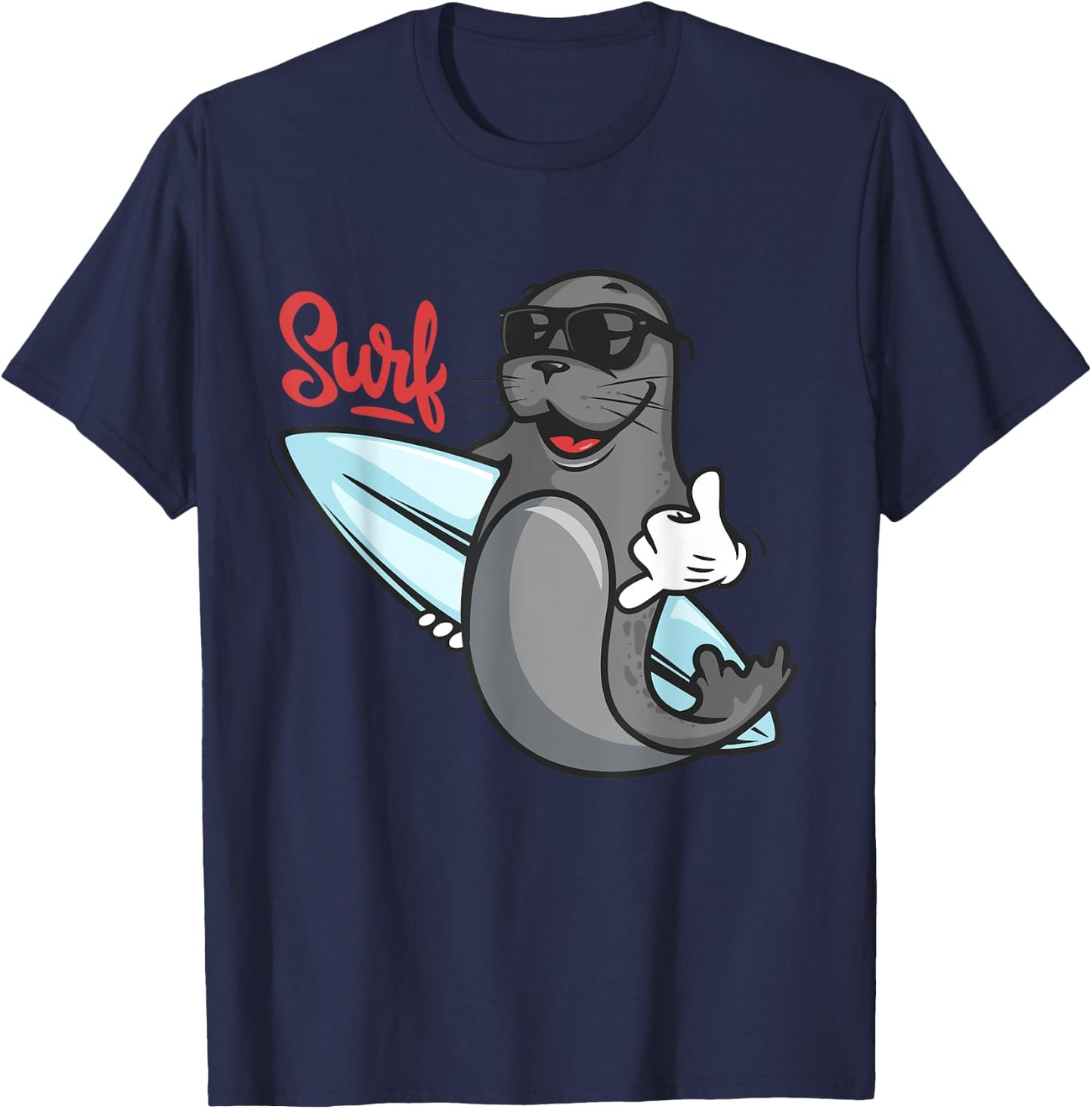 Funny Surfing Shirt. Surf Seal Catroon Hang Ten, Cool T-Shirt - T-Shirt | Navy