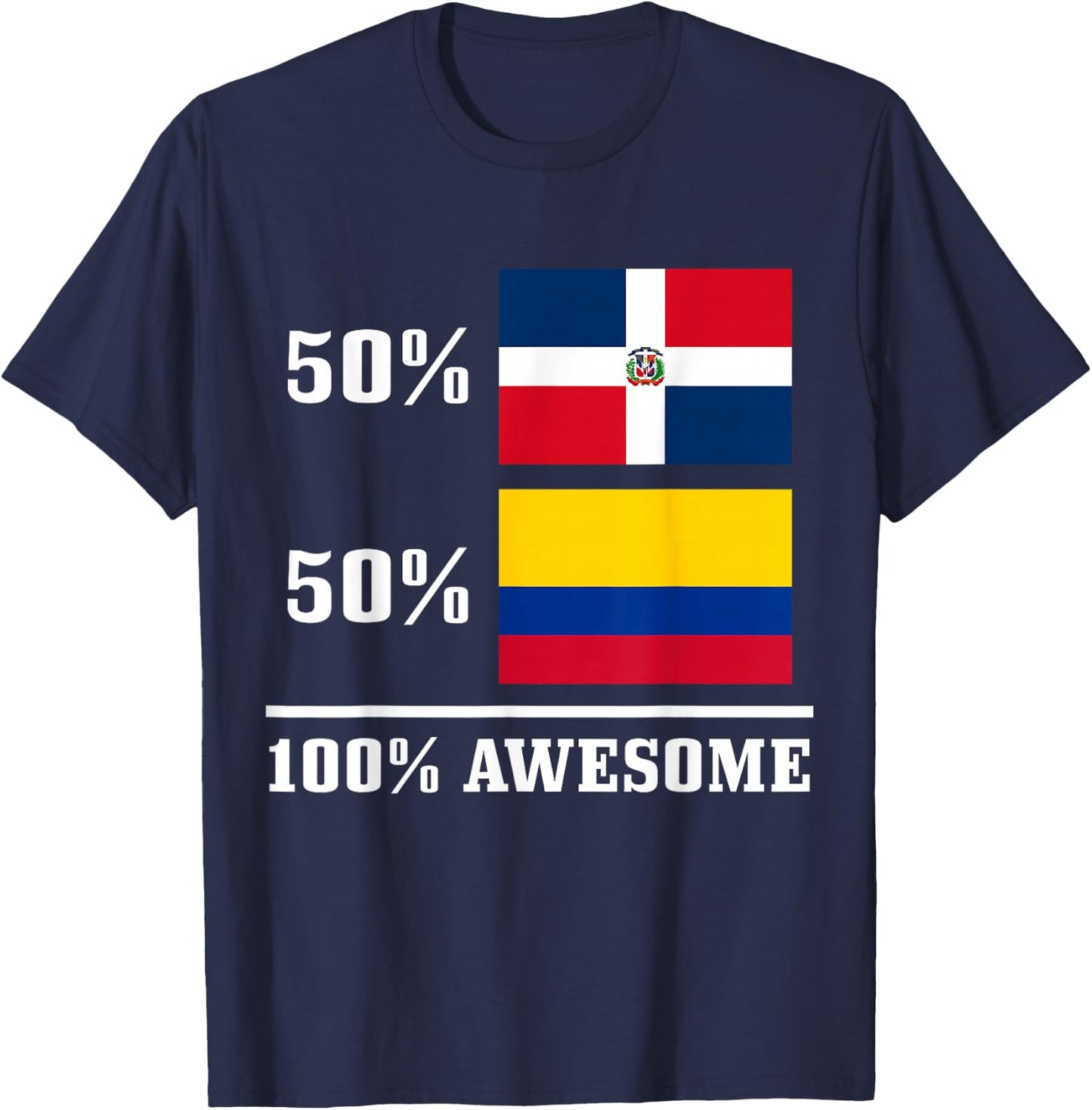 50% Dominican Republic 50% Colombia Colombian Flag Pride T-Shirt - T-Shirt | Navy