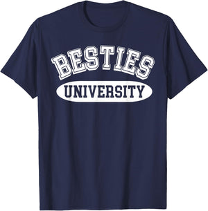 Besties University College Style Best Friend Matching BFF T-Shirt - T-Shirt | Navy