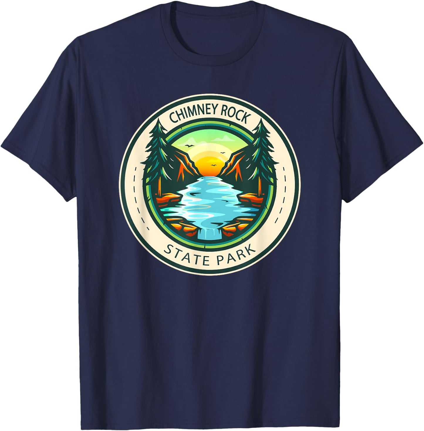 Chimney Rock State Park North Carolina Badge Vintage T-Shirt - T-Shirt | Navy