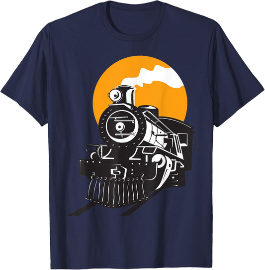 Retro Steam Train Railway Locomotive T-Shirt - T-Shirt | Navy