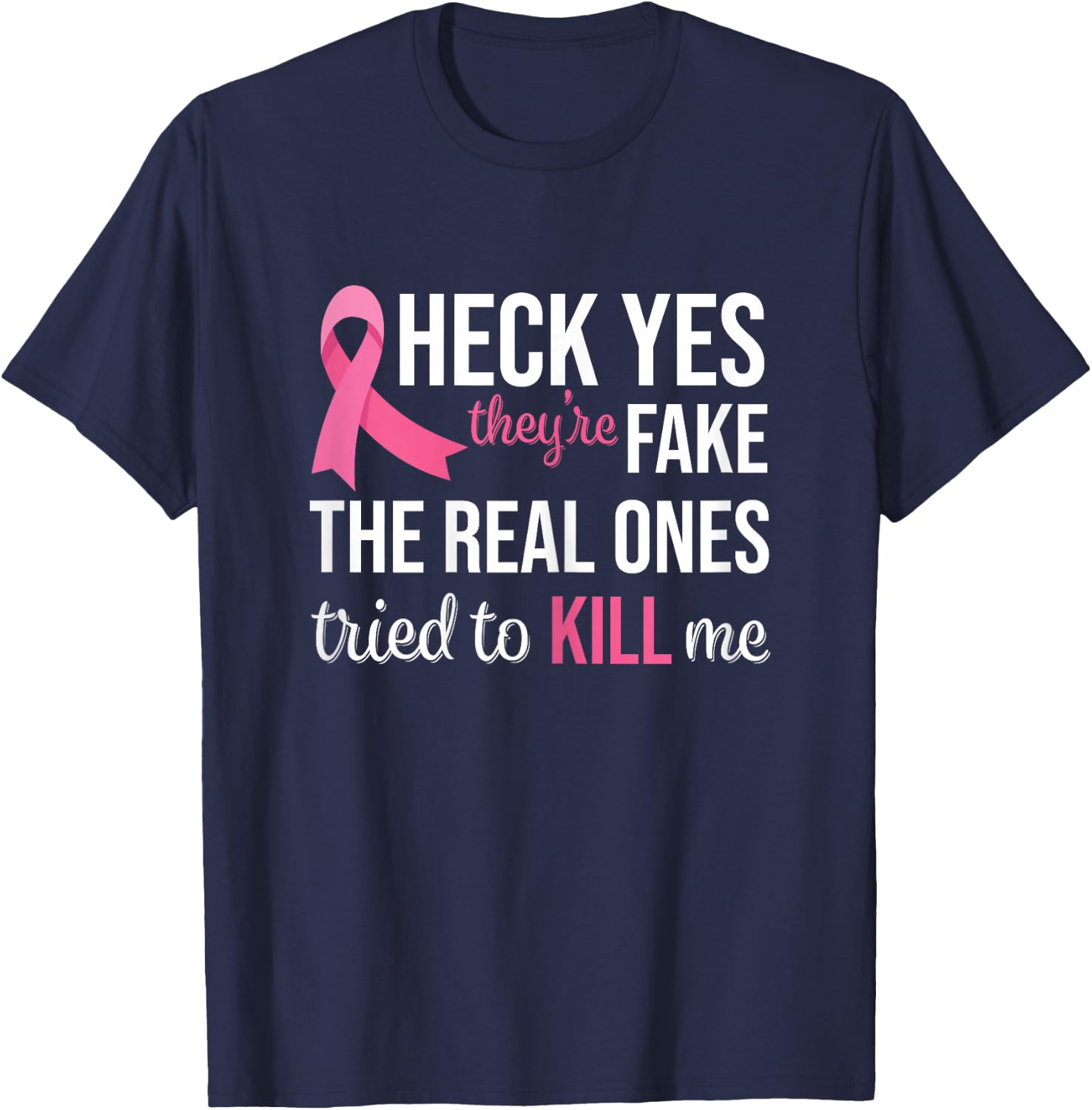 Breast Cancer Awareness Pink Ribbon Mom Women Survivor T-Shirt - T-Shirt | Navy